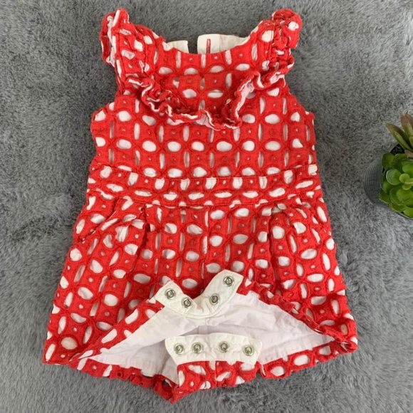 Janie and Jack Red Eyelet Lace Romper - 3-6 months - Picture 2 of 5